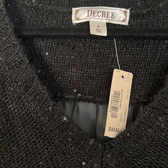 DECREE BLACK SEQUINED SWEATER - BACK SHEER PANEL - SIZE SMALL - Picture 4 of 8